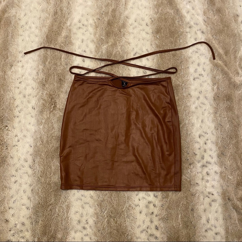 SHEIN PU LEATHER MINI SKIRT in RUST BROWN